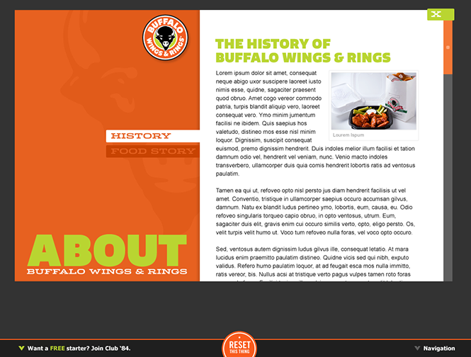 Buffalo Wings & Rings Website About Screen